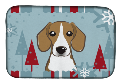 Beagle Winter Holiday Dish Drying Mat