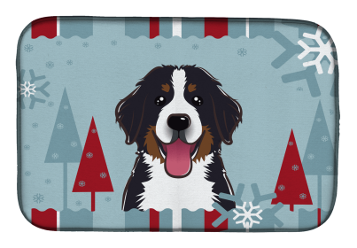 Bernese Mountain Dog Winter Holiday Dish Drying Mat