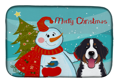 Bernese Mountain Dog and Snowman Dish Drying Mat