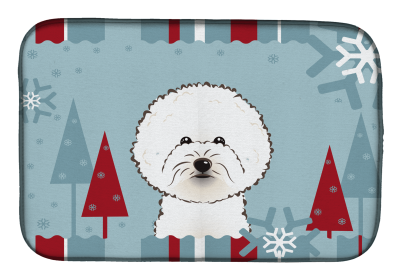 Bichon Frise Winter Holiday Dish Drying Mat