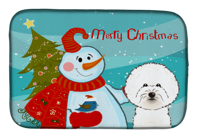 Bichon Frise and Snowman Dish Drying Mat