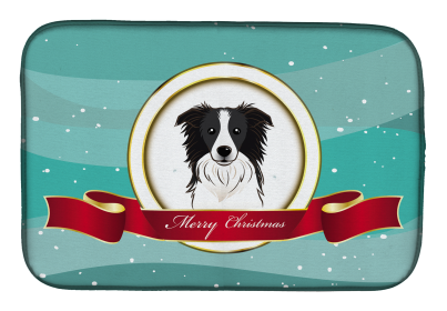 Border Collie 1 Holiday  Dish Drying Mat