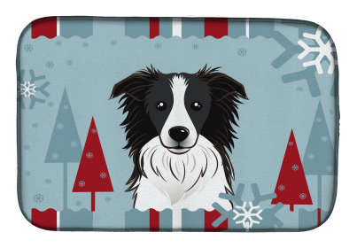 Border Collie Winter Holiday Dish Drying Mat