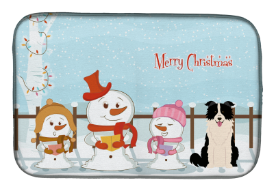 Border Collie - Black and White - Merry Christmas Carolers Dog Dish Drying Mat