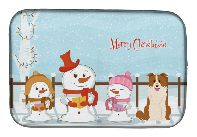 Border Collie - Red and White - Merry Christmas Carolers Dog Dish Drying Mat