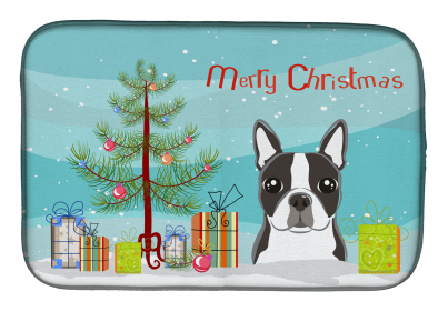 Boston Terrier Holiday  Dish Drying Mat