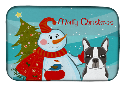 Boston Terrier and Snowman Dish Drying Mat