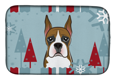 Boxer Winter Holiday Dish Drying Mat