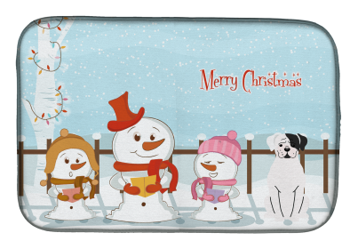 Boxer - White - Merry Christmas Carolers Dog Dish Drying Mat