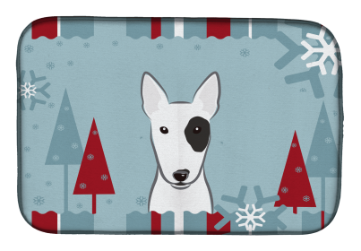 Bull Terrier Winter Holiday Dish Drying Mat