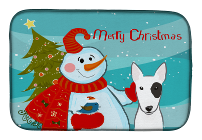 Bull Terrier and Snowman Dish Drying Mat