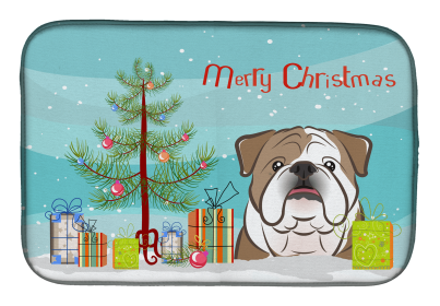 English Bulldog Holiday  Dish Drying Mat