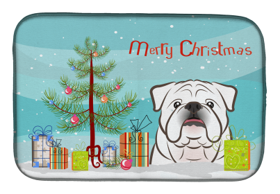 English Bulldog - White - Holiday  Dish Drying Mat