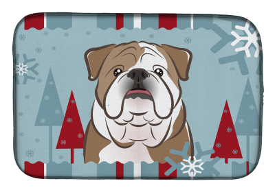 English Bulldog Winter Holiday Dish Drying Mat