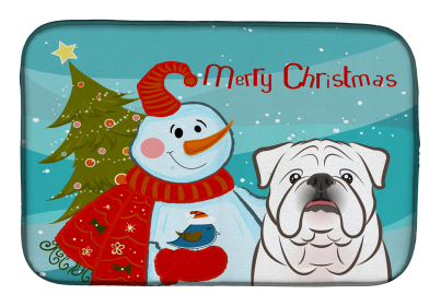 English Bulldog - White and Snowman Dish Drying Mat