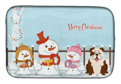 English Bulldog - Brindle and White - Merry Christmas Carolers Dog Dish Drying Mat