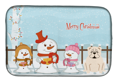 English Bulldog - White - Merry Christmas Carolers Dog Dish Drying Mat