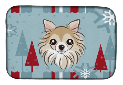 Chihuahua Winter Holiday Dish Drying Mat