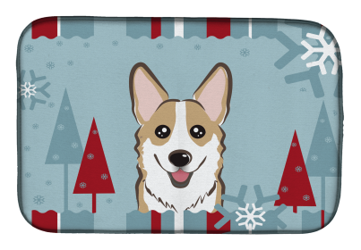 Corgi - Sable Winter Holiday Dish Drying Mat