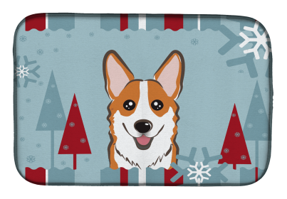 Corgi - Red Winter Holiday Dish Drying Mat