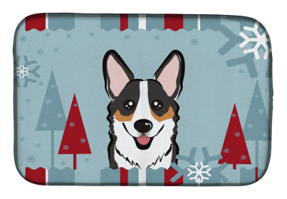 Corgi - Tricolor Winter Holiday Dish Drying Mat