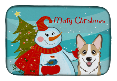 Corgi - Sable and Snowman Dish Drying Mat