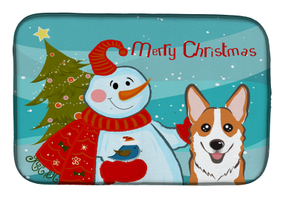 Corgi - Red and Snowman Dish Drying Mat