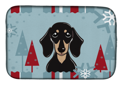 Dachshund - Black and Tan Winter Holiday Dish Drying Mat