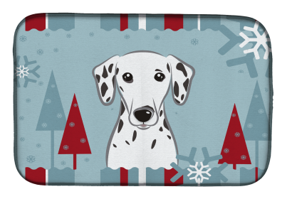 Dalmatian Winter Holiday Dish Drying Mat