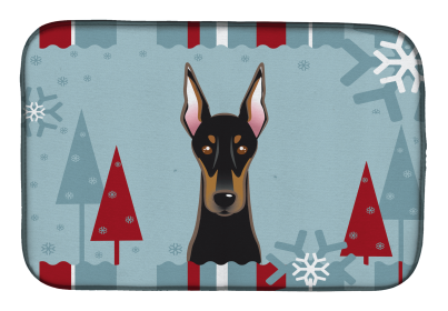 Doberman Winter Holiday Dish Drying Mat