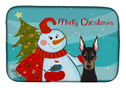 Doberman and Snowman Dish Drying Mat