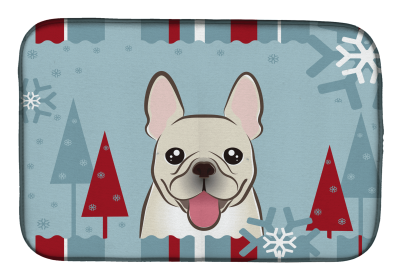 French Bulldog - Fawn Winter Holiday Dish Drying Mat