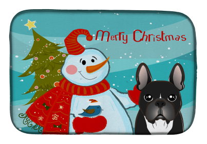 French Bulldog - Black and Snowman Dish Drying Mat