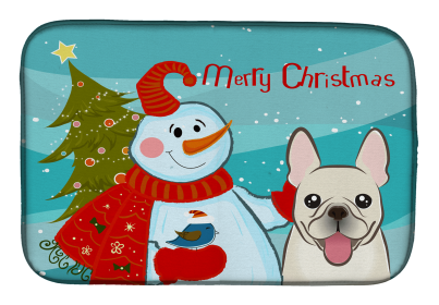 French Bulldog - Fawn and Snowman Dish Drying Mat