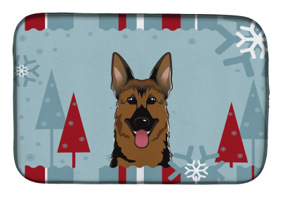 German Shepherd Winter Holiday Dish Drying Mat