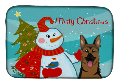 German Shepherd and Snowman Dish Drying Mat