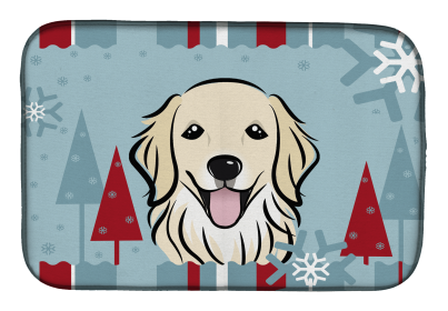 Golden Retriever Winter Holiday Dish Drying Mat