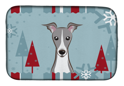 Italian Greyhound Winter Holiday Dish Drying Mat