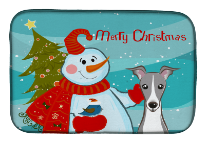 Italian Greyhound and Snowman Dish Drying Mat