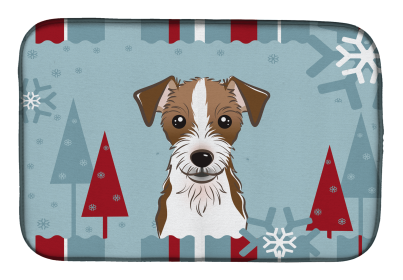 Jack Russell Terrier - Wirehair Winter Holiday Dish Drying Mat