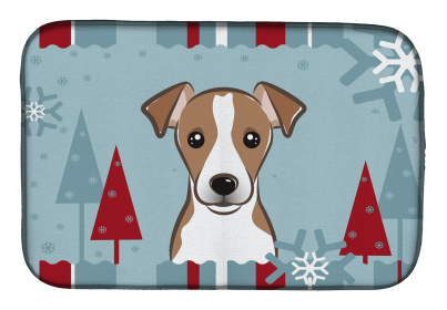 Jack Russell Terrier Winter Holiday Dish Drying Mat