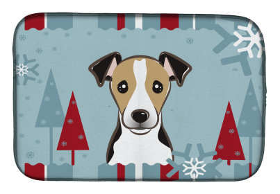 Jack Russell Terrier - Tricolor Winter Holiday Dish Drying Mat