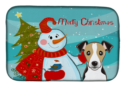 Jack Russell Terrier - Tricolor and Snowman Dish Drying Mat