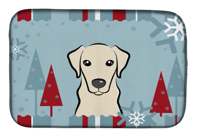 Labrador Retriever - Yellow Winter Holiday Dish Drying Mat