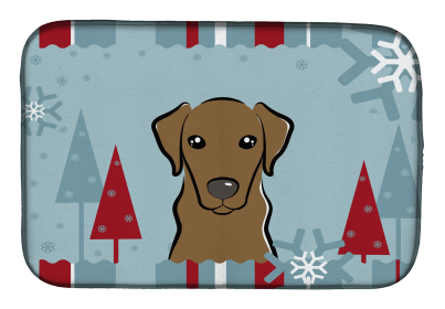 Labrador Retriever - Chocolate Winter Holiday Dish Drying Mat