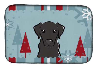 Labrador Retriever - Black Winter Holiday Dish Drying Mat