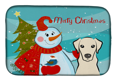 Labrador Retriever - Yellow and Snowman Dish Drying Mat