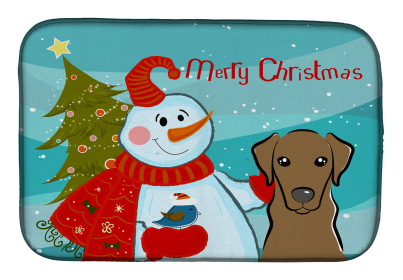 Labrador - Chocolate and Snowman Dish Drying Mat