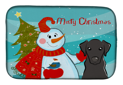 Labrador Retriever - Black and Snowman Dish Drying Mat