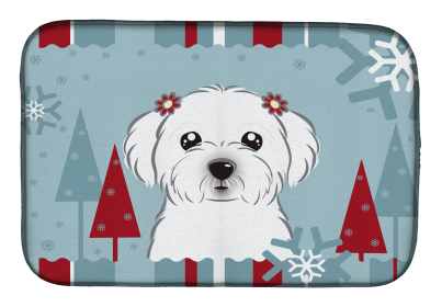 Maltese Winter Holiday Dish Drying Mat